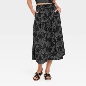 Universal Thread Long Black Floral A-Line Skirt
